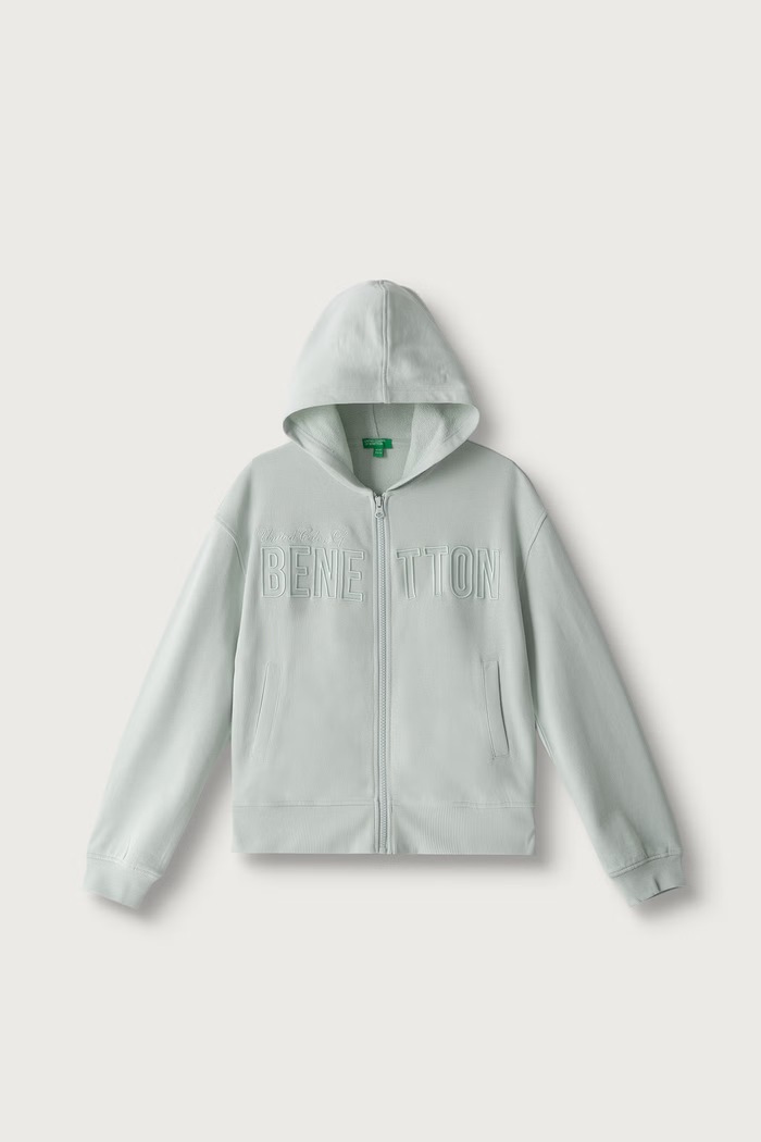 United Colors of Benetton Mikina na zips s kapucňou detská bavlnená zelená 3J68C506D.G.Seasonal
