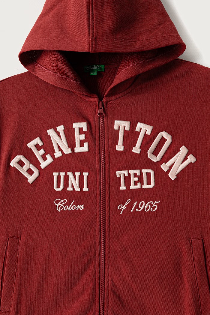 Dziewczynka United Colors of Benetton Bluza rozpinana z kapturem dziecięca bawełniana 3J68C506D.G.Seasonal czerwony