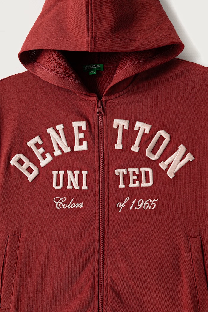 Dziewczynka United Colors of Benetton Bluza rozpinana z kapturem dziecięca bawełniana 3J68C506D.G.Seasonal czerwony