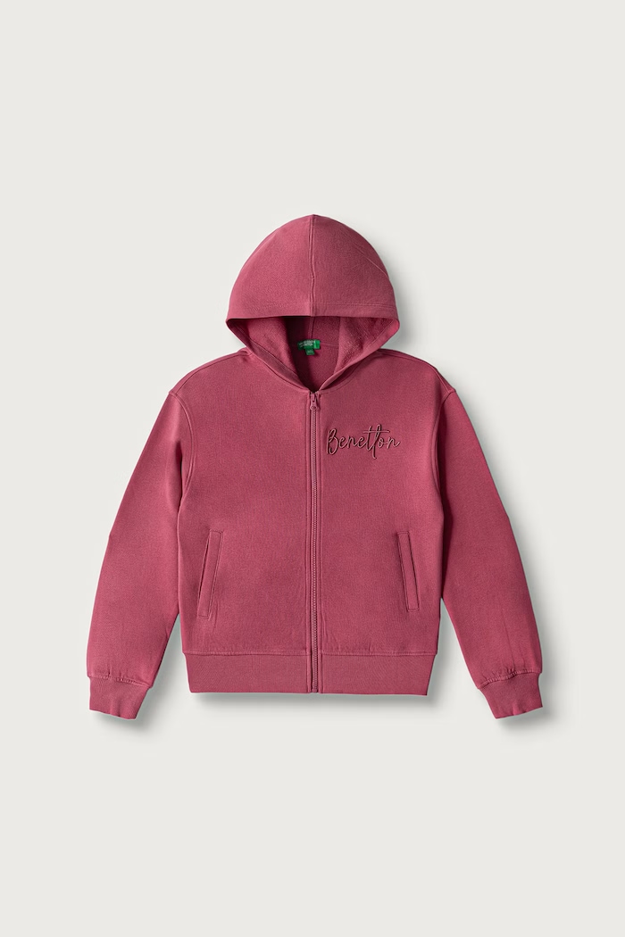 United Colors of Benetton Bluza rozpinana z kapturem dziecięca bawełniana różowy 3J68C506D.G.Seasonal