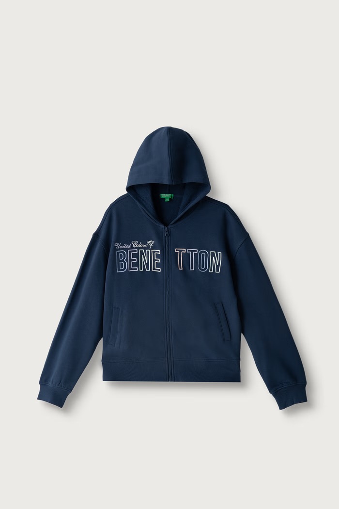 United Colors of Benetton Mikina na zips s kapucňou detská bavlnená tmavomodrá 3J68C506D.G.Seasonal