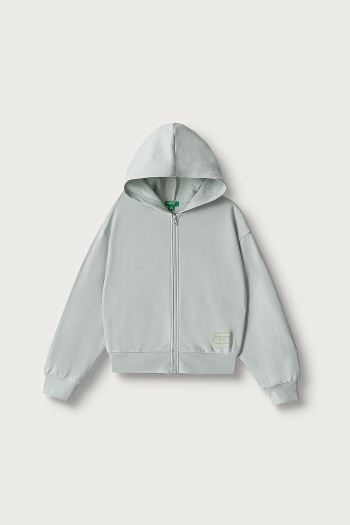 United Colors of Benetton Mikina na zips s kapucňou detská bavlnená zelená 38O3C506C.G.Seasonal