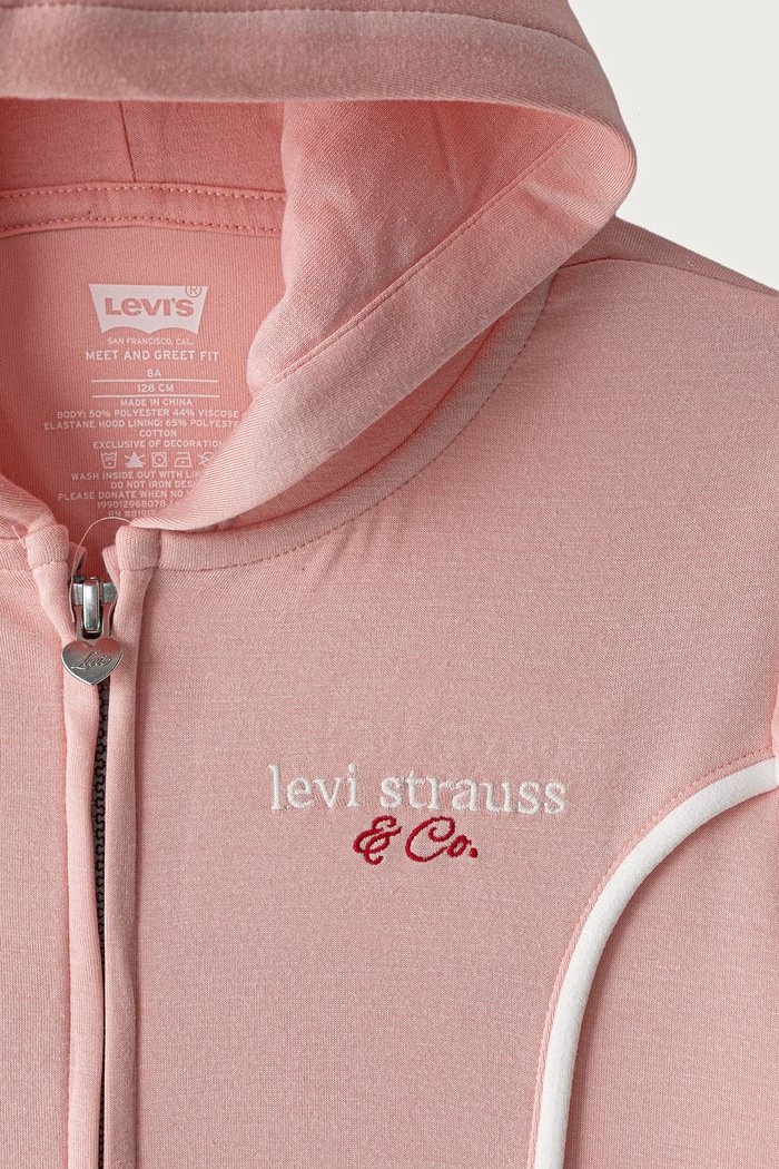 Dziewczynka Levi's Bluza rozpinana z kapturem dziecięca z wiskozą MEET AND GREET VARSITY HO 3ER415 różowy