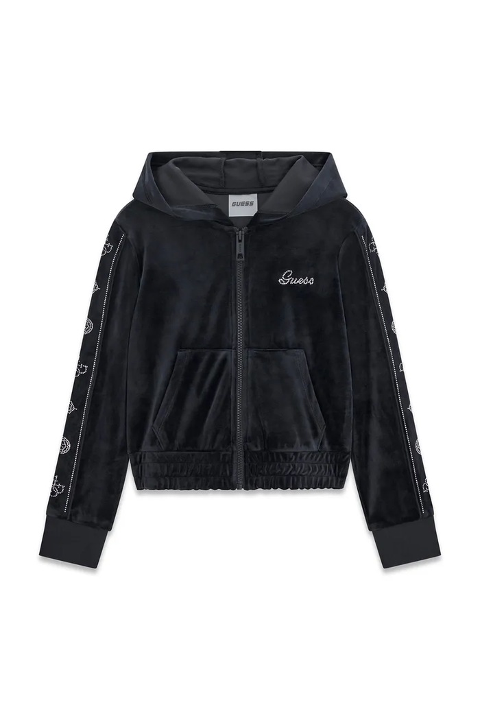 Guess Bluza rozpinana z kapturem dziecięca welurowa czarny J6BQ15.K7263.9BY2