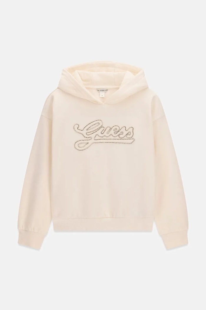 Guess bluza z kapturem dziecięca z bawełną beżowy J6BQ06.K6091.9BY2