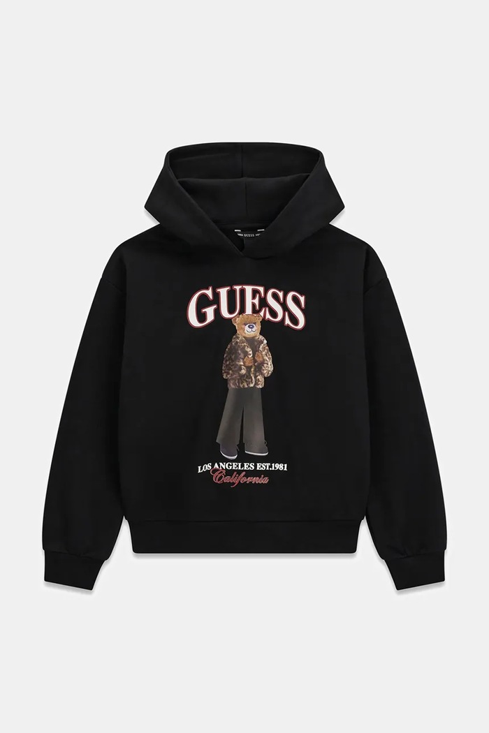 Guess Bluza z kapturem dziecięca bawełniana czarny J6BQ03.K6086.9BY2