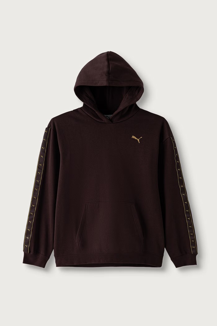 Puma bluza z kapturem dziecięca z bawełną ESS TAPE Relaxed Hoodie brązowy 694958