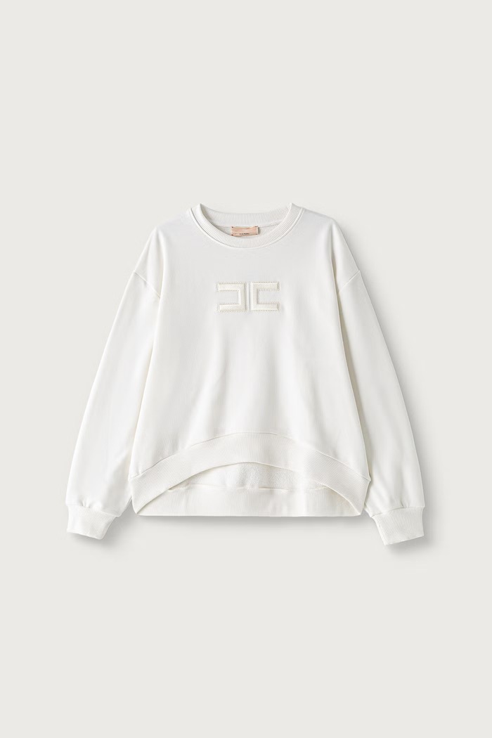 Elisabetta Franchi Суичър за деца от памук бял EFFE185.C.FF017