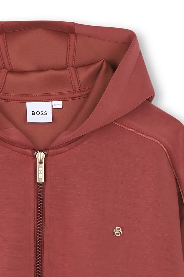 Bluza rozpinana z kapturem dziecięca z modalem BOSS J53464.156.162 czerwony