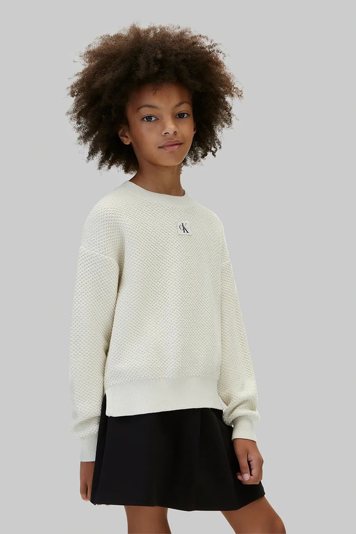 Calvin Klein Jeans Sweter dziecięcy bawełniany beżowy LVCKFJF08G.9BY2