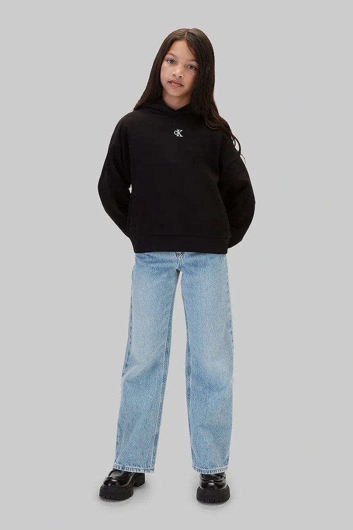 Calvin Klein Jeans bluza z kapturem dziecięca bawełniana czarny LVCKFJB42G.128.170.9BY2