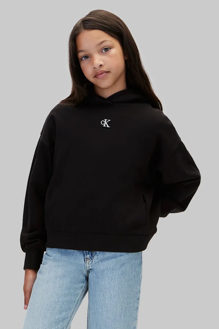 Calvin Klein Jeans bluza z kapturem dziecięca bawełniana czarny LVCKFJB42G.104.116.9BY2