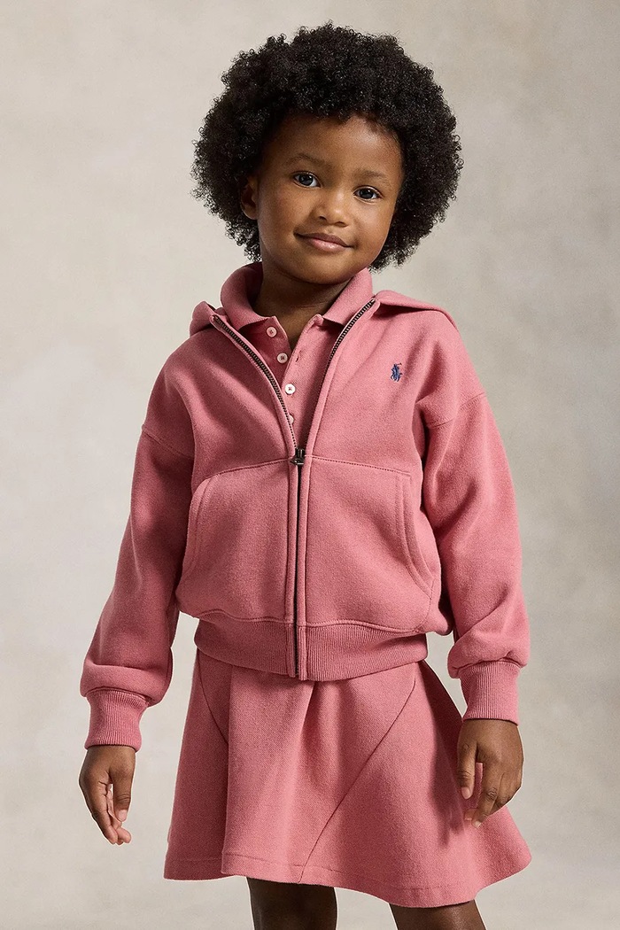 Polo Ralph Lauren dukserica na zakopčavanje sa kapuljačom za djecu s pamukom roza 312950936501
