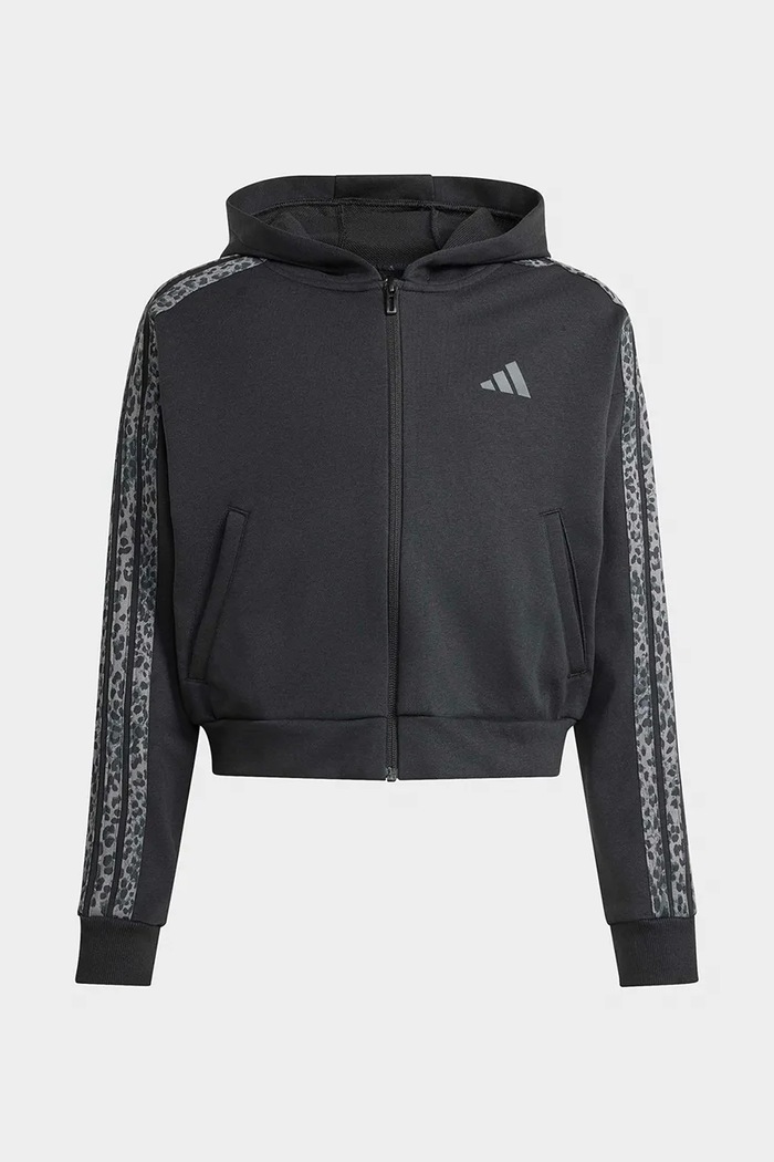 adidas mikina na zips s kapucňou detská s bavlnou KC7203 čierna AW26