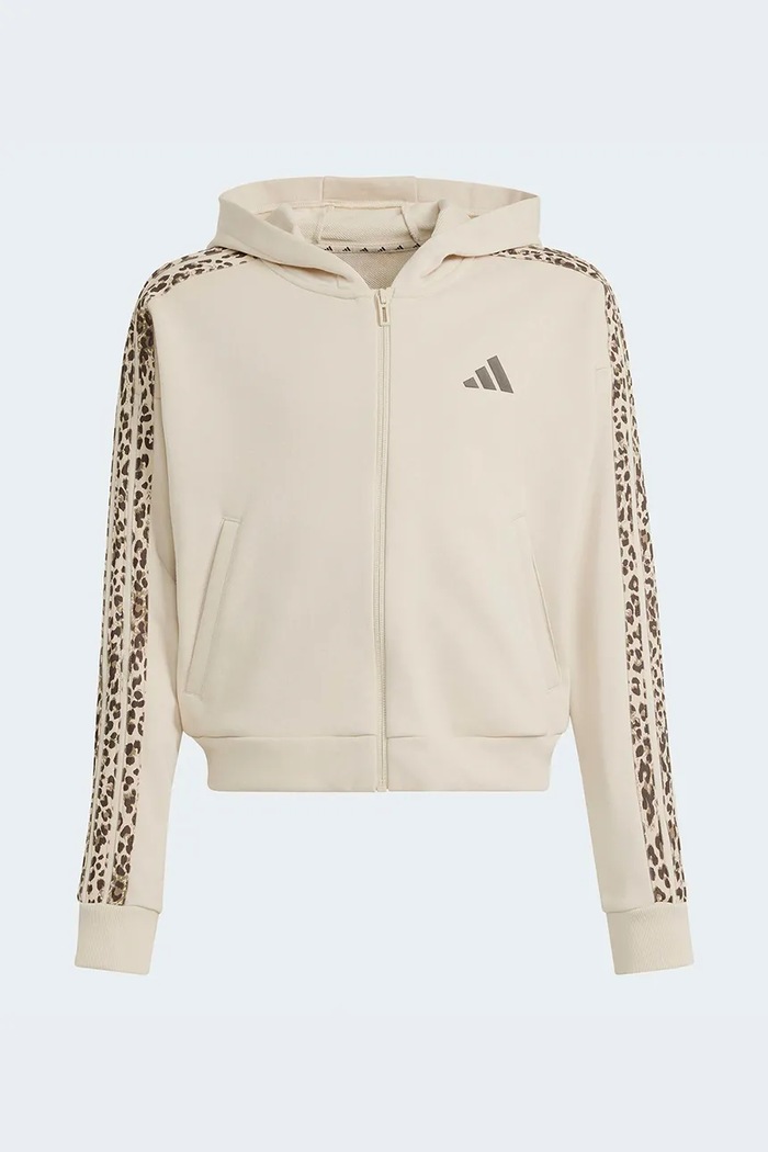 adidas mikina na zips s kapucňou detská s bavlnou KC7205 béžová AW26