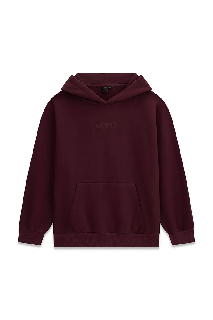Guess bluza z kapturem dziecięca bawełniana bordowy J5YQ21.KAV34.9BY2
