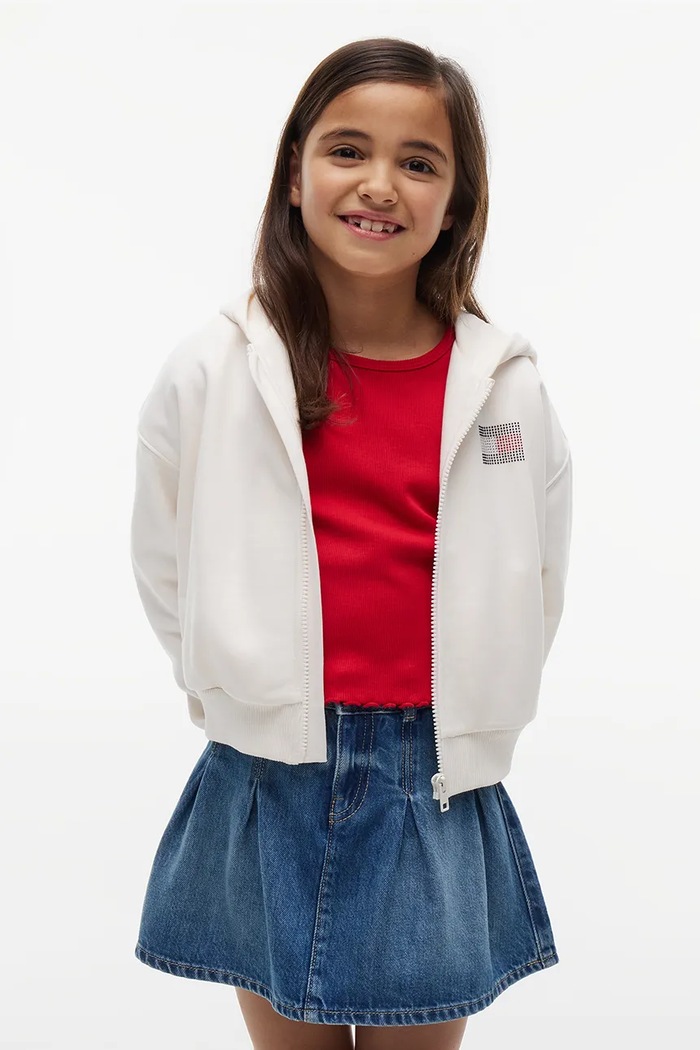 Tommy Hilfiger bluza rozpinana z kapturem dziecięca z bawełną biały KG0KG09443.128.176.9BY2