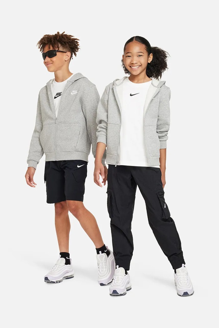Chłopiec Nike Bluza rozpinana z kapturem dziecięca z bawełną Nike Sportswear Club Fleece FD3004 szary