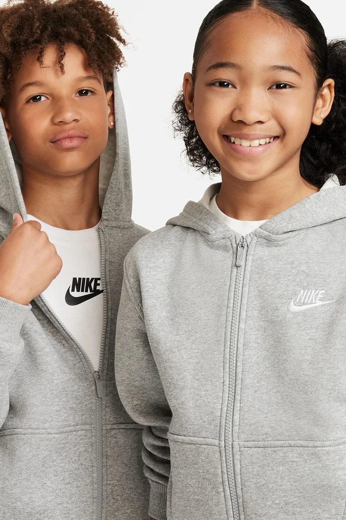 Bluza rozpinana z kapturem dziecięca z bawełną Nike Sportswear Club Fleece Nike FD3004 szary