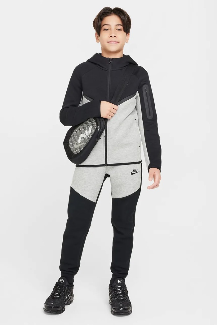 Chłopiec Nike Bluza rozpinana z kapturem dziecięca z bawełną Nike Sportswear Tech Fleece HV5867 szary