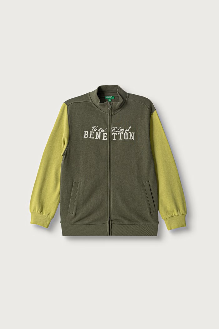 United Colors of Benetton Felpa con cerniera per bambini in cotone verde 3J68C506E.G.Seasonal