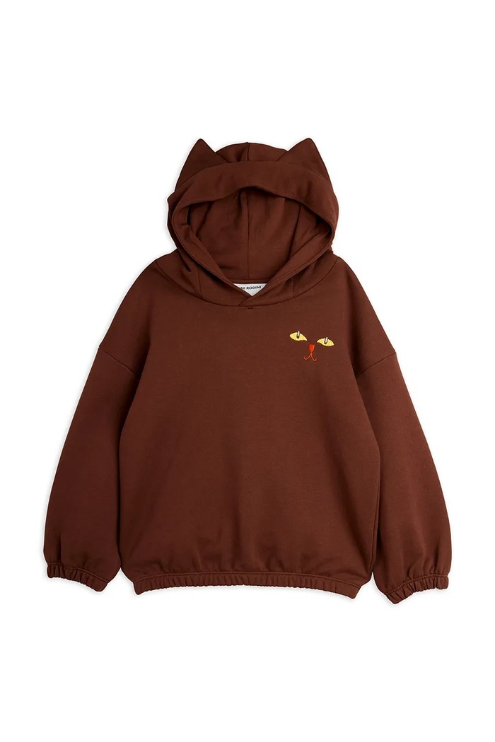 Mini Rodini Bluza z kapturem dziecięca bawełniana Cat brązowy 26720108
