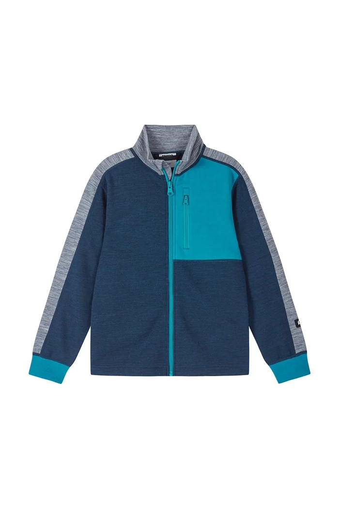 Reima Mikina na zips detská s meríno vlnou Merin tyrkysová 5200388B.9BY2