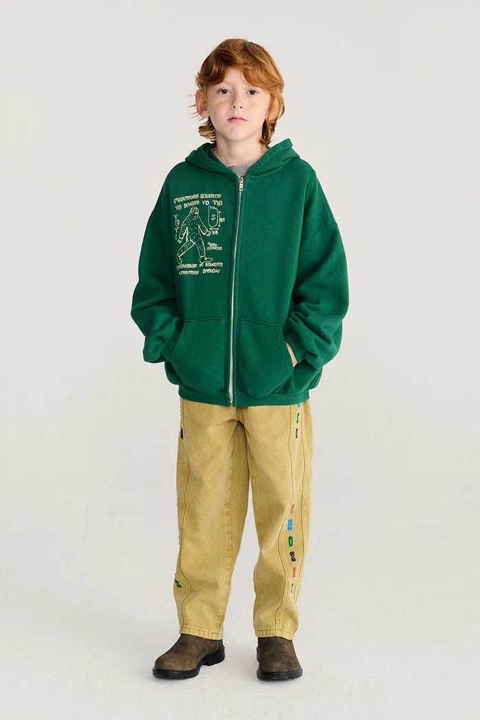 Bobo Choses Mikina na zips s kapucňou detská bavlnená Mr. Footish zelená 226AC050