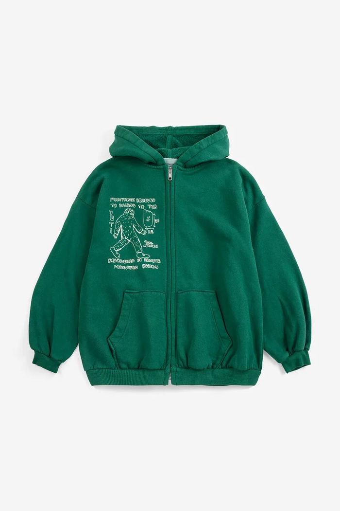 Bobo Choses Mikina na zips s kapucňou detská bavlnená Mr. Footish 226AC050 zelená AW26