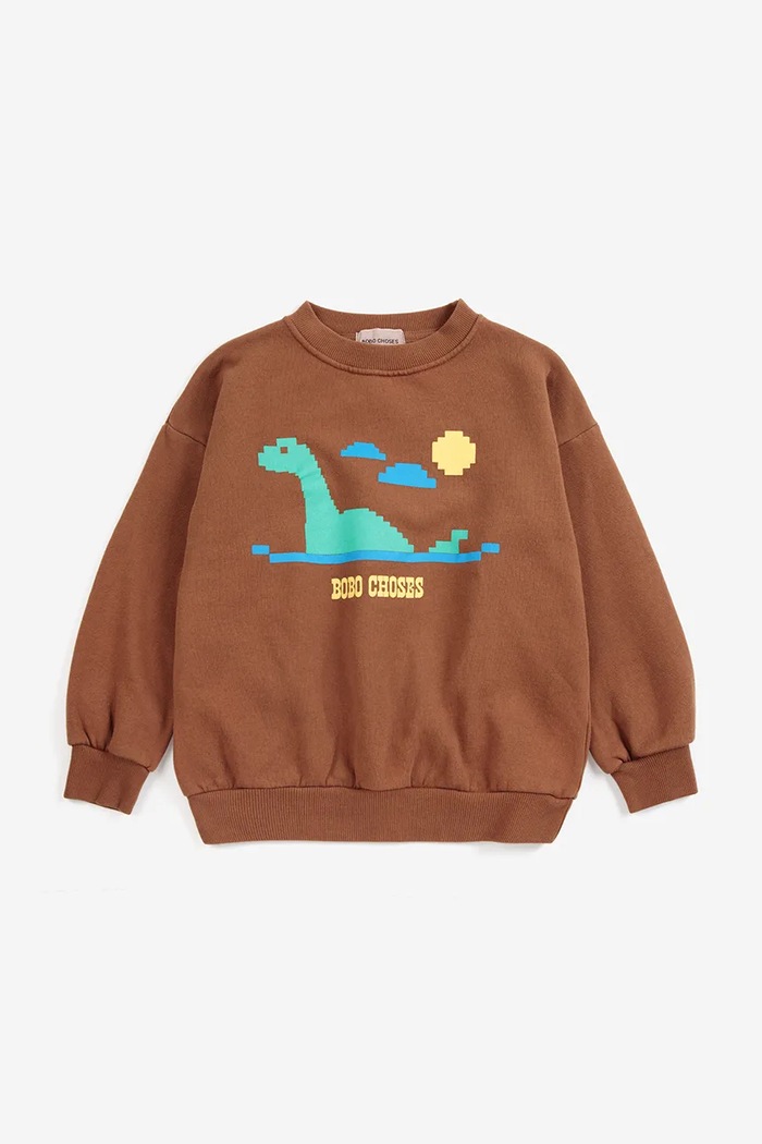 Bobo Choses Mikina detská bavlnená Lake Monster 226AC034 hnedá AW26