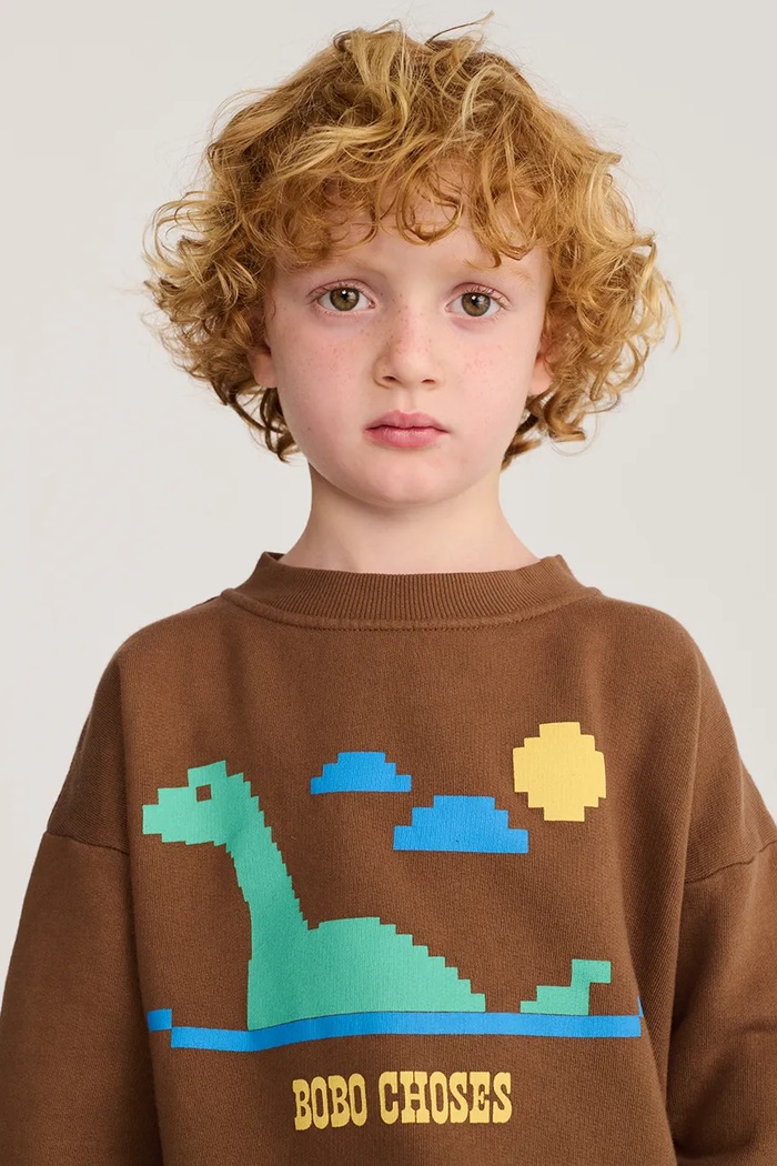 Chlapec Bobo Choses Mikina detská bavlnená Lake Monster 226AC034 hnedá