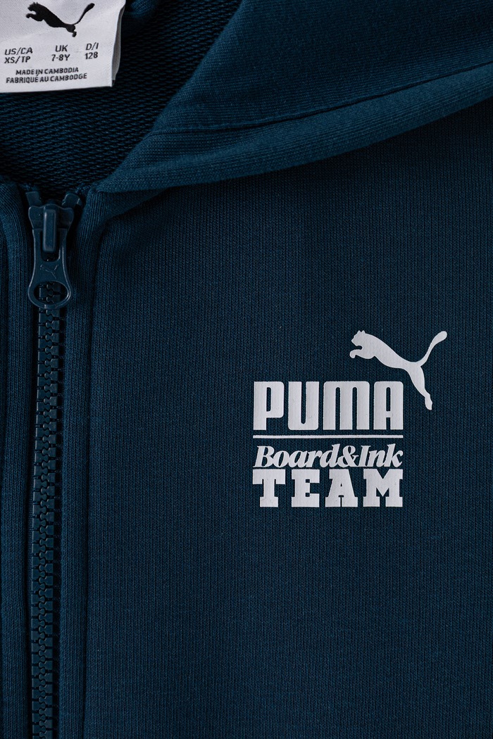 Chłopiec Puma bluza z kapturem dziecięca z bawełną Mid90s Relaxed Full-Zip Hoodie TR B 694665 niebieski