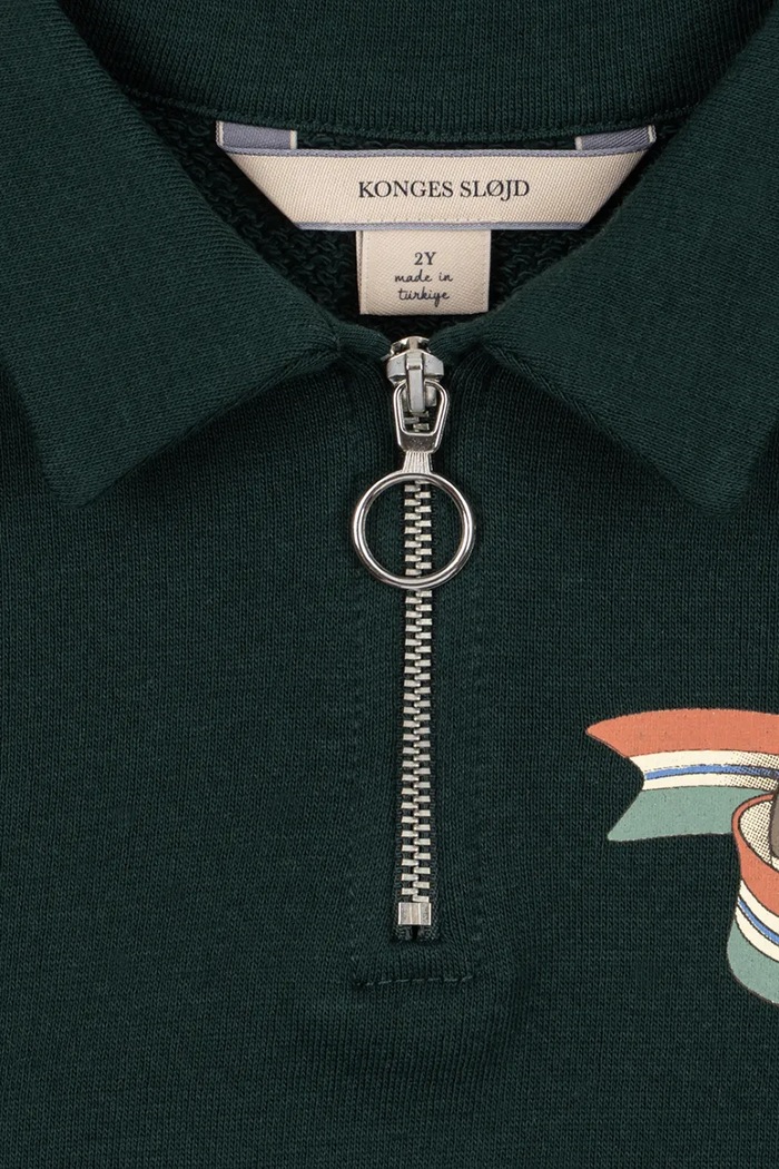 Konges Sløjd bluza dziecięca bawełniana LOUPY HALF ZIP POLO OCS zielony KS107613.9BY2