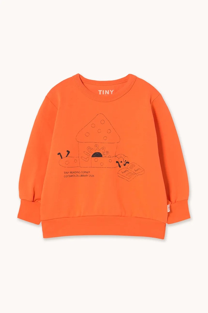 Tinycottons mikina dětská bavlněná LIBRARY GRAPHIC SWEATSHIRT oranžová AW26.429