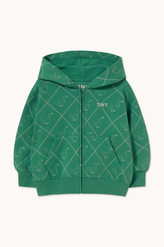 Tinycottons rozepínací mikina s kapucí dětská bavlněná GEESE HOODIE zelená AW26.338