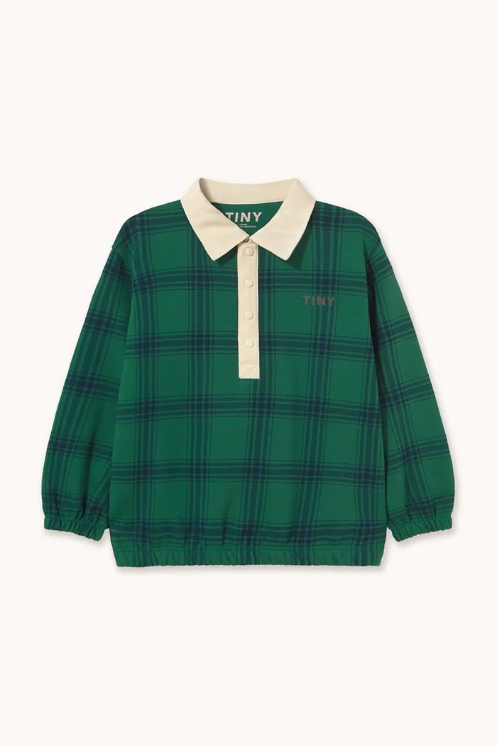 Tinycottons mikina dětská bavlněná GREEN CHECK POLO SWEATSHIRT zelená AW26.326