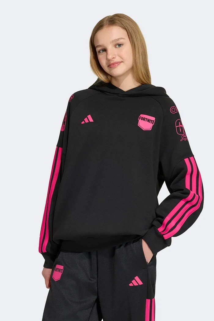 adidas bluza z kapturem dziecięca z bawełną FORTNITE czarny KR1750