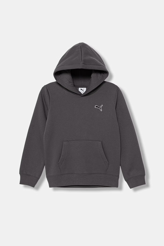 Puma bluza z kapturem dziecięca z bawełną ESS ELEVATED Hoodie FL szary 694701