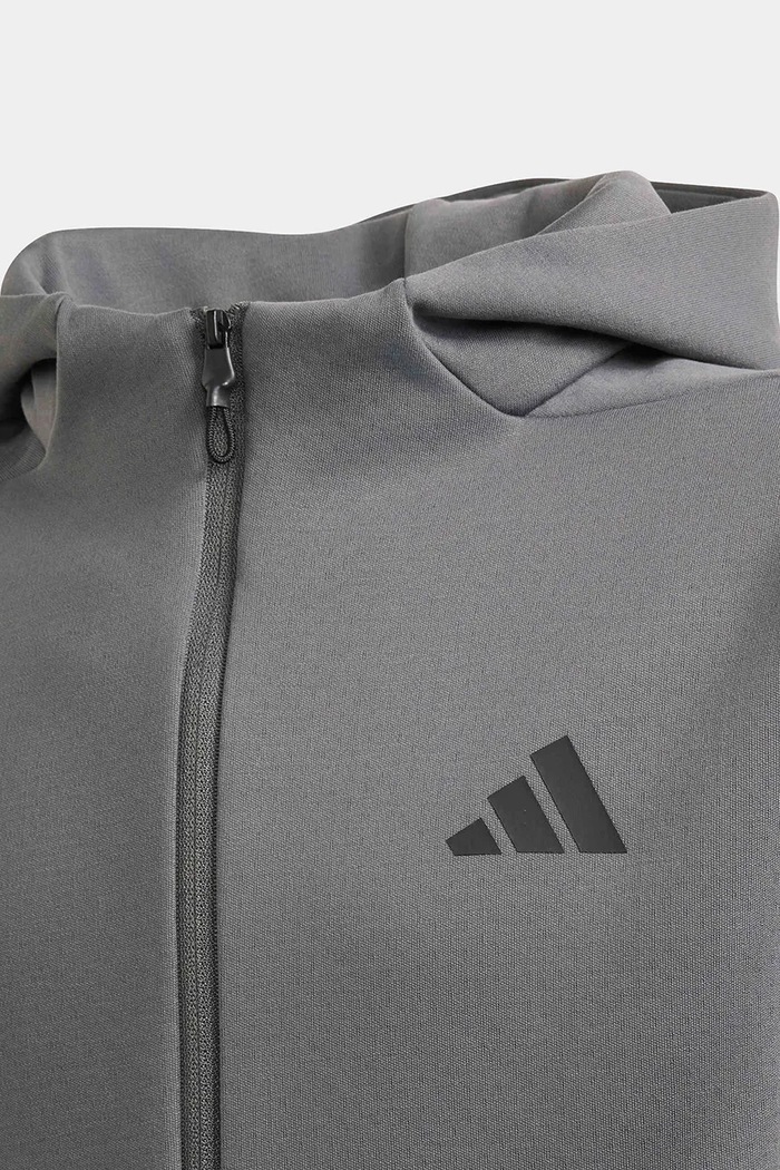 Mikina na zips s kapucňou detská adidas KY6295 sivá