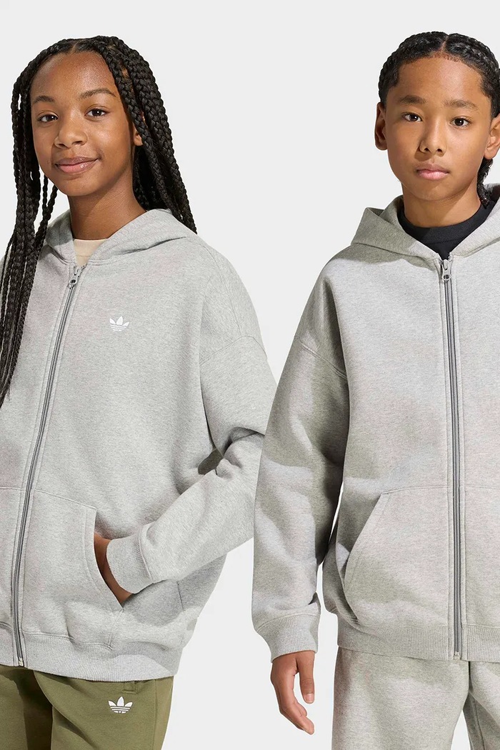adidas Originals bluza rozpinana z kapturem dziecięca z bawełną szary KQ8437