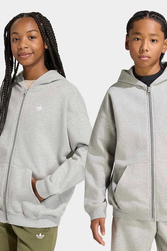 adidas Originals bluza rozpinana z kapturem dziecięca z bawełną szary KQ8437
