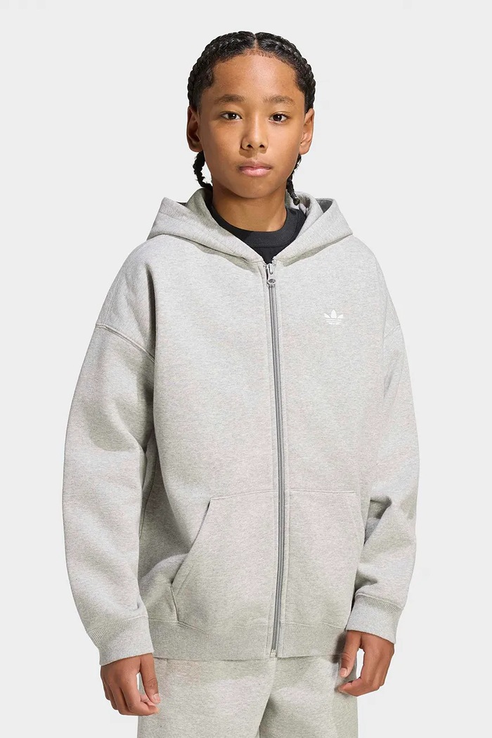 adidas Originals bluza rozpinana z kapturem dziecięca z bawełną szary KQ8437