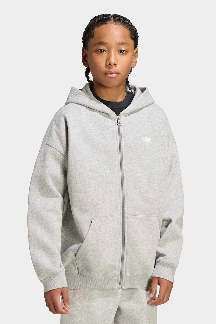 adidas Originals bluza rozpinana z kapturem dziecięca z bawełną szary KQ8437