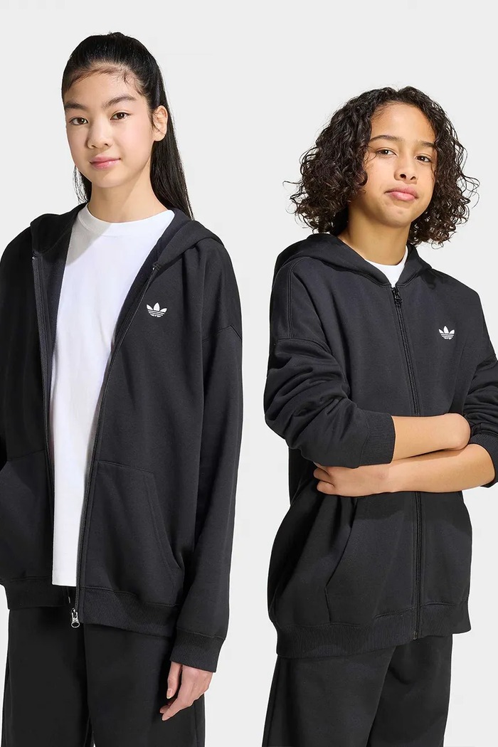 adidas Originals μπλούζα με κουκούλα και κουμπιά παιδική με βαμβάκι μαύρο KQ8436