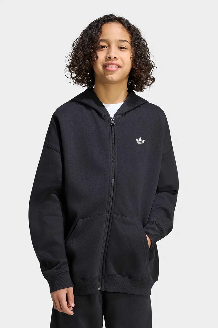 adidas Originals rozepínací mikina s kapucí dětská s bavlnou černá KQ8436