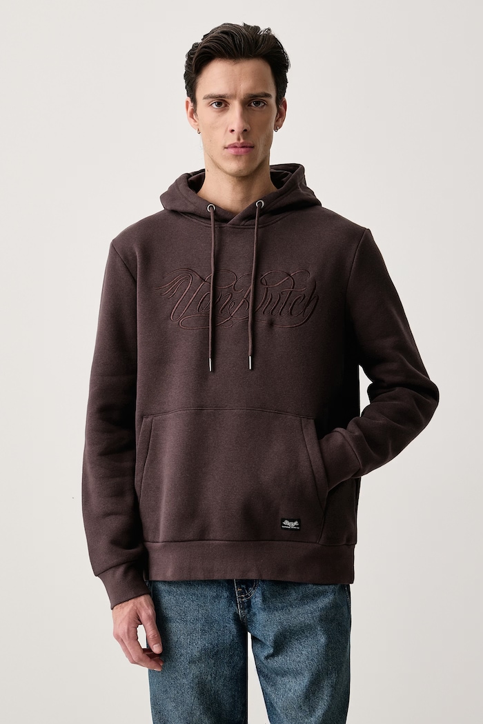Von Dutch Bluza z kapturem męska z bawełną brązowy VD.1.SWT.RUBEN.BR