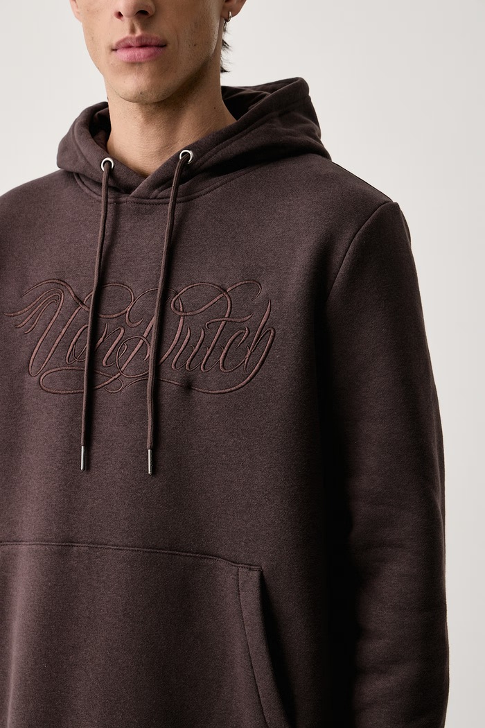 Bluza z kapturem męska z bawełną Von Dutch VD.1.SWT.RUBEN.BR brązowy