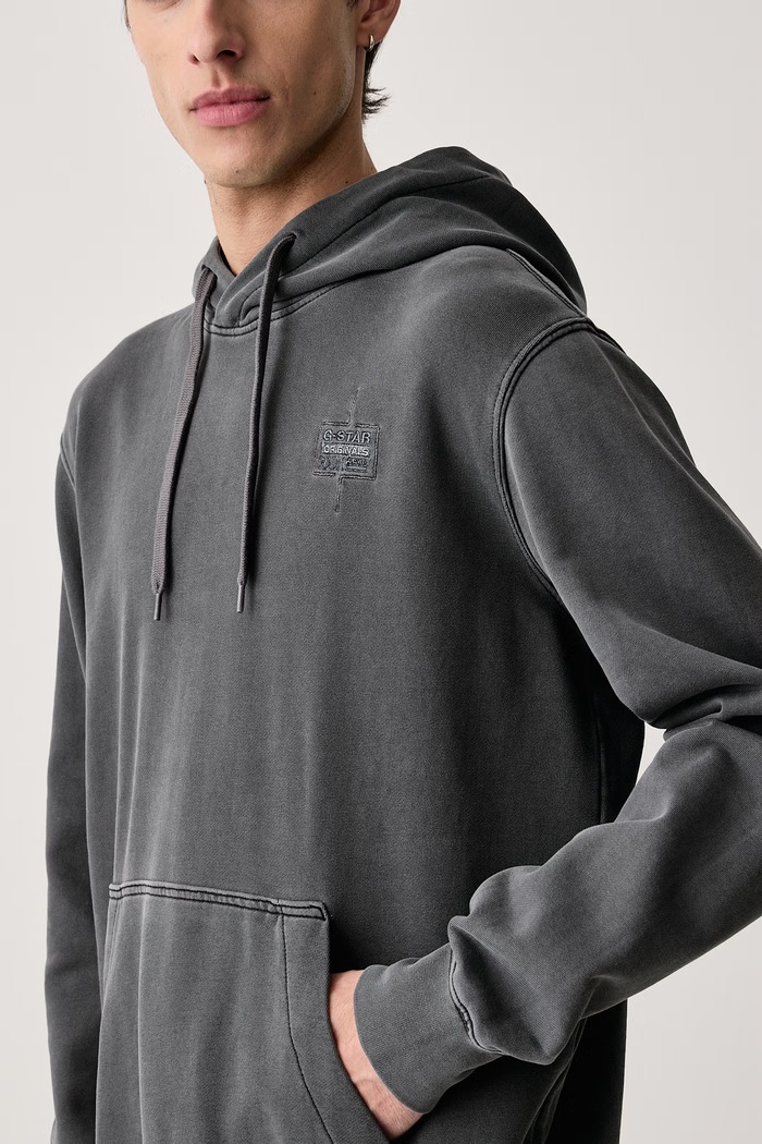 Bluza męska bawełniana Logo overdyed hooded G-Star D29066.E453 szary