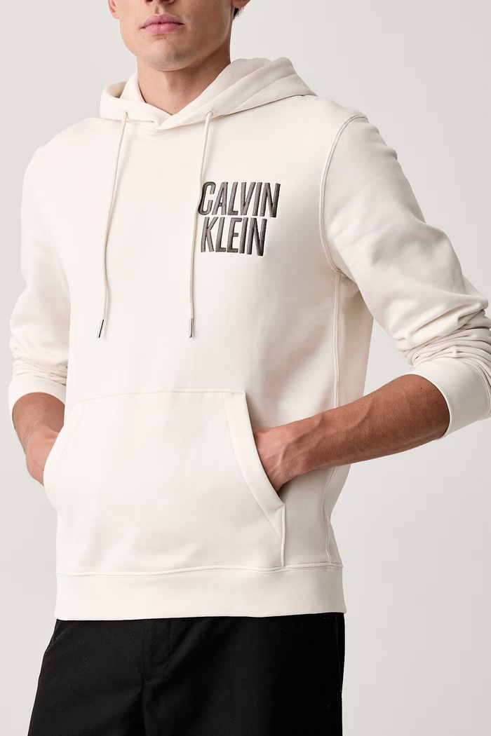 Bluza z kapturem męska z bawełną Calvin Klein Jeans LV04RH247G beżowy