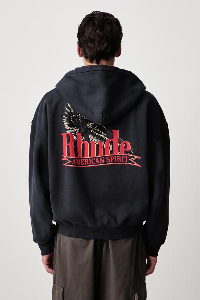 RHUDE American Spirit bluza rozpinana z kapturem bawełniana męska granatowy RHFW26HO11012